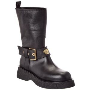Versace Leather Biker Boot, Black